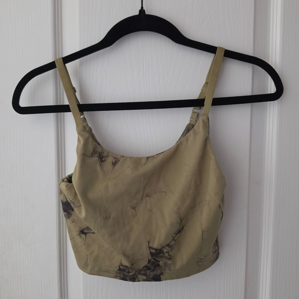 Alphalete Womens Tie Dye Sports Bra Olive Green Adjustable Straps Crop Top